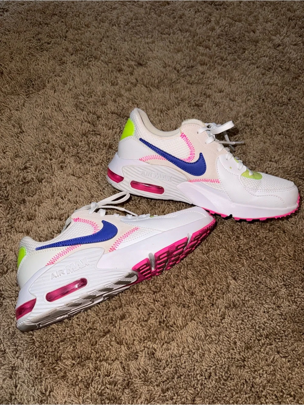 Nike Women's White Sneakers with Neon Yellow, Pink & Navy Accents